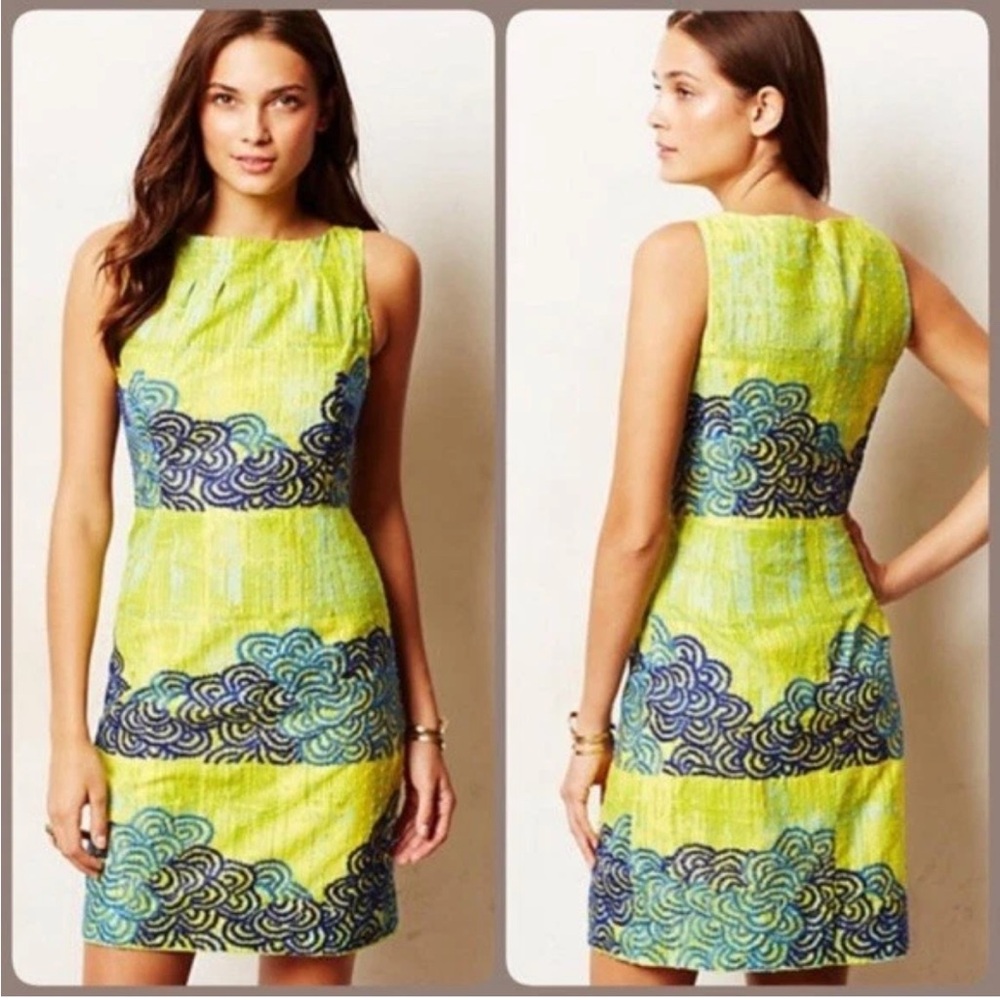 Anthropologie Azure Scroll Dress ‎ by Tabitha